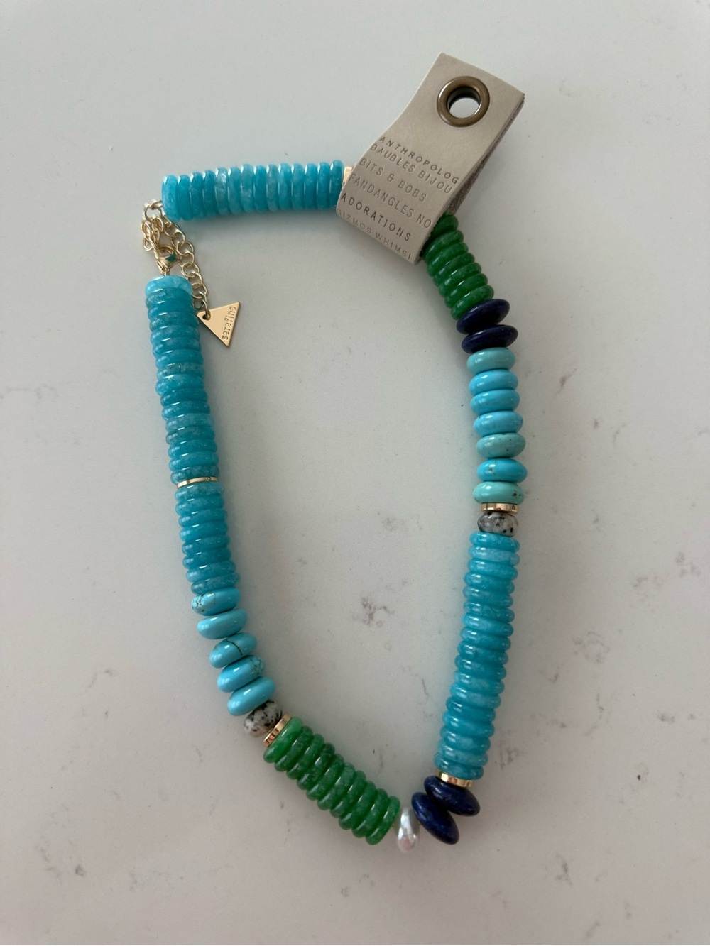 Anthropologie Blue Turquoise & Green Beaded Necklace with Navy Accents